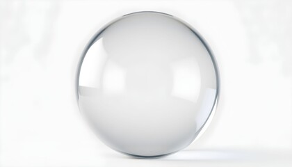 A perfectly spherical, transparent glass orb reflecting light against a white backdrop.
