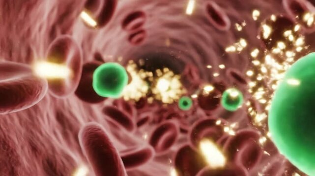 Inside the bloodstream after green tea consumption, catechin molecules gliding smoothly between red blood cells, antioxidants latch onto free radicals, neutralizing oxidative bursts