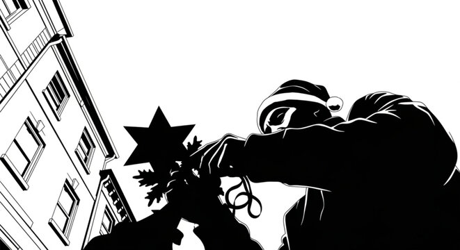 High contrast black and white illustration of a person holding a Star of David.