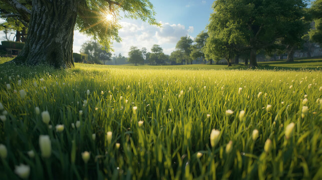 Sunlit Meadow With Tall Grass