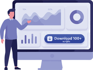 Business Analytics Dashboard Illustration with Developer and Download Button