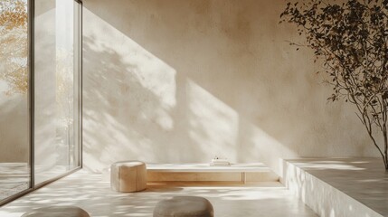 Minimalist Interior with Natural Light and Earthy Tones.