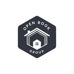 Open Book Group logo design with house symbol and text.
