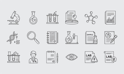 Laboratory & Science Icon Set, Editable Vector, Chemistry, Biology, and Physics Symbols