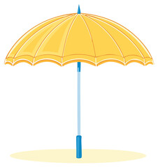 Obraz premium Open Yellow Parasol with Blue Handle, Cartoon Umbrella Isolated on White