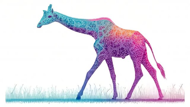 ネオン配色で横向きのキリンを描く