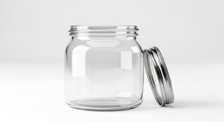 A clear Mason jar with its lid next to it