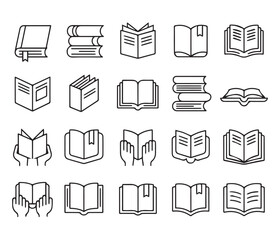 Books icons set with documents and symbols vector