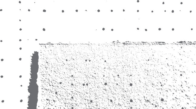 Grey polka dots and textured surface abstract background with rough edge and scattered speckles white