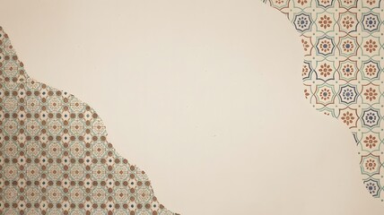 Closeup of a textured wall with a subtle pattern of geometric shapes in blue and red, creating an abstract background