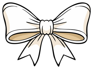 Decorative white bow with gold accents and black outline