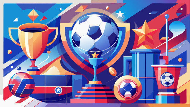 Illustration of soccer themed awards and balls