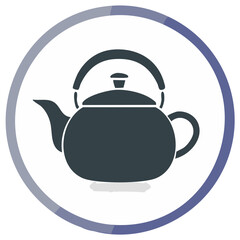 Obraz premium Kitchen kettle silhouette vector icon simple teapot symbol for hot drinks in a circular frame
