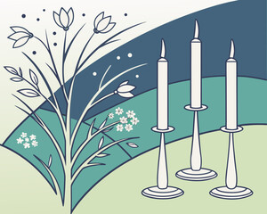 Decorative illustration of flowers and candles