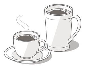 Illustration of two cups of coffee, one small and one big