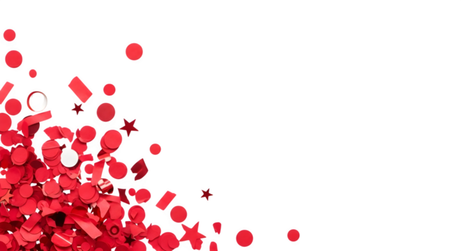 Red confetti scattered on transparent background
