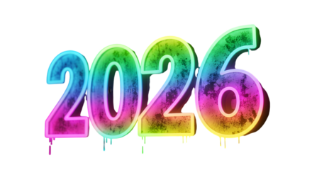 Colorful graffiti style 2026 text isolated on transparent background