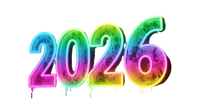 Colorful graffiti style 2026 text isolated on transparent background - Powered by Adobe