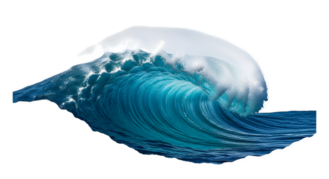 Crashing ocean wave with white foam isolated on transparent background