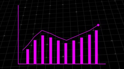 Pink Bar Chart and Line Graph Showing Upward Trend on a Grid animated Background data statistics. Futuristic pink bar chart and line graph animation showing growth trends on grid interface for data - Powered by Adobe