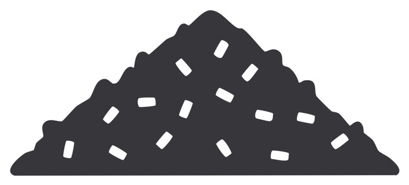 Abstract dark silhouette of a pile with small white fragments or granules