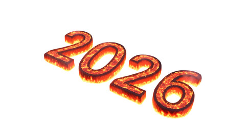 Fiery numbers 2026 isolated on transparent background