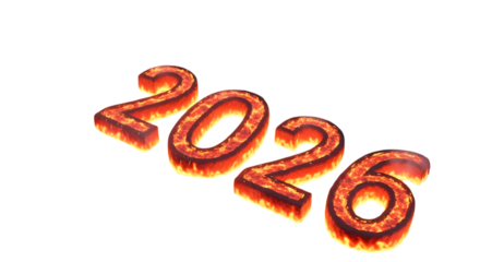 Fiery numbers 2026 isolated on transparent background