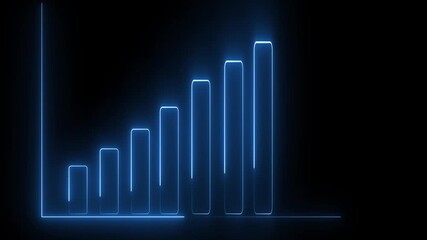 Wide Neon Bar Chart with Ascending Blue Bars on animation Black Background graph glowing. Futuristic wide neon bar chart, ascending blue bars, animated black background, glowing analytics - Powered by Adobe