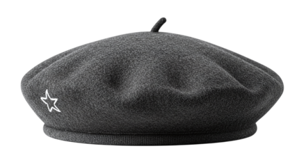 Stylish gray beret with star isolated on transparent background, a fashionable accessory for women, adding a touch of elegance and sophistication to any outfit