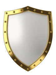 Naklejka premium Ornate gold edged shield isolated on a transparent background