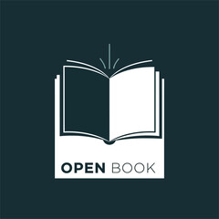 Open book logo design with arrow and text for education and knowledge.