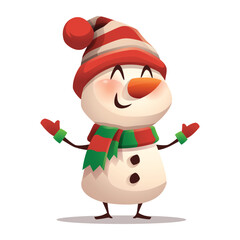 Cheerful Snowman with Scarf and Hat
