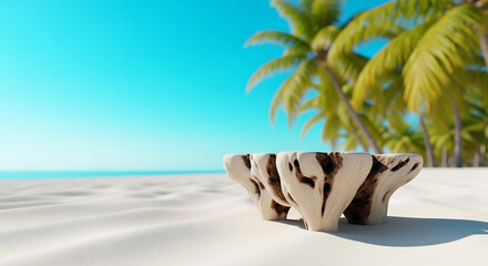 Tropical Beach Scene With Coconut Shell Display	