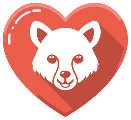 Cute Red Panda Face Silhouette in Red Heart Shape Illustration, Animal Love Concept, Graphic Art
