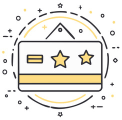 Line art icon of a premium membership card with stars for customer loyalty program