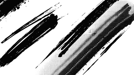 Fototapeta premium Abstract black brush strokes and halftone pattern on