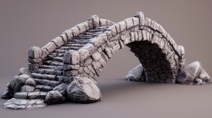 Detailed Stone Bridge with Arch and Steps for Fantasy Scenery.