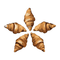 Flaky Mini Croissants Arranged in a Circular Pattern, Perfect for Breakfast or Pastry Snack - Vector Illustration