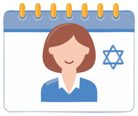 Woman with calendar and Star of David icon, illustration, Jewish Holiday concept.