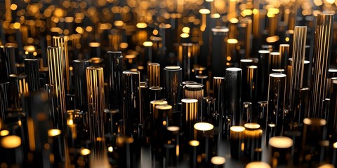 Stunning shiny black and gold skyscrapers define the city skyline.