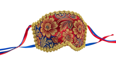 Ornate masquerade mask with floral pattern isolated on transparent background, a festive accessory