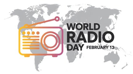 Illustration for world radio day featuring a radio icon and the date february thirteenth