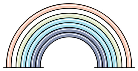 Obraz premium Simple Rainbow Illustration with Pastel Colors and Black Outline Cartoon Style