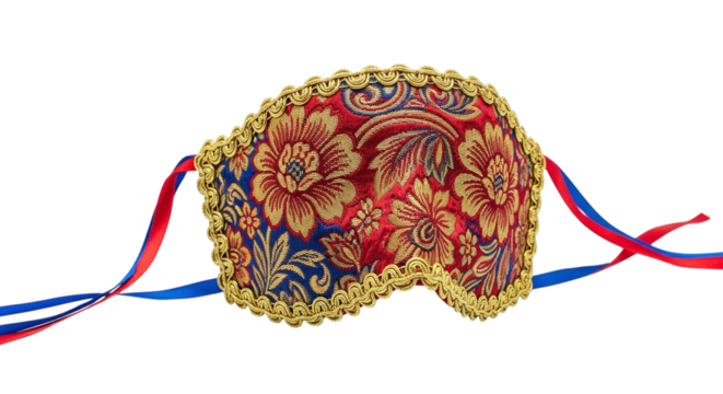 Ornate masquerade mask with floral pattern isolated on transparent background, a festive accessory