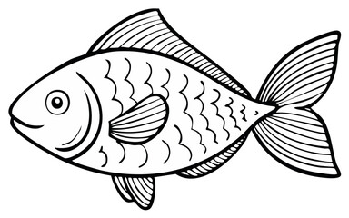 Fototapeta premium Stylized Outline of a Swimming Fish with Fins and Tail