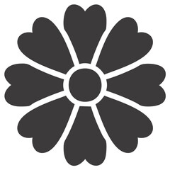 Obraz premium Minimalist symmetrical flower icon with heart shaped petals, simple flat vector graphic
