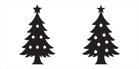 Vector silhouette of two black silhouette christmas trees with star on top isolated on white background