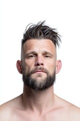 Fototapeta premium Confident Man with Modern Hairstyle and Intense Expression Portrait