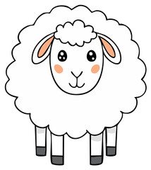 Cute cartoon sheep with fluffy wool and cheerful expression stands still