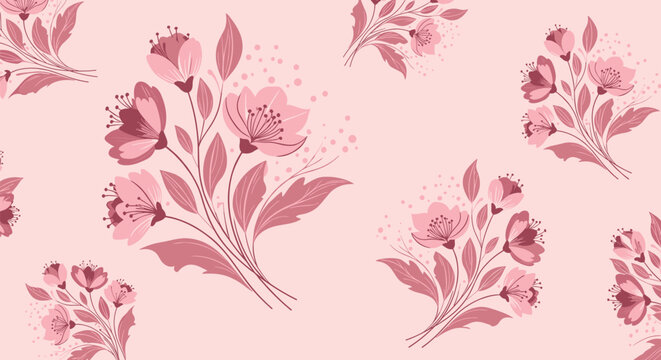 Elegant seamless pattern featuring delicate pink floral bouquets and subtle decorative elements on a soft pastel background, perfect for romantic designs.